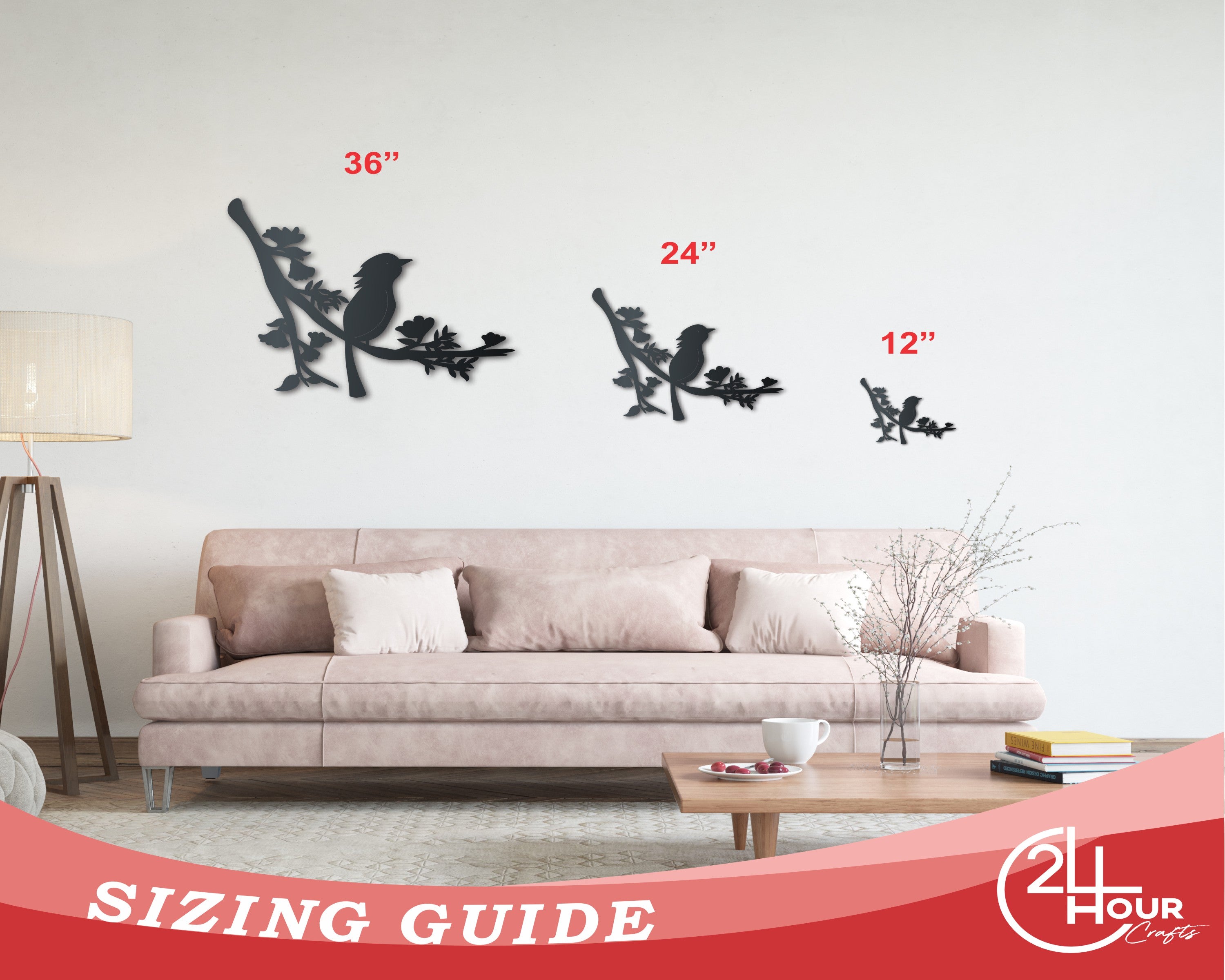Metal Bird on Branch Wall Art | Metal Garden Decor | Indoor Outdoor | Up to 46" | Over 20 Color Options