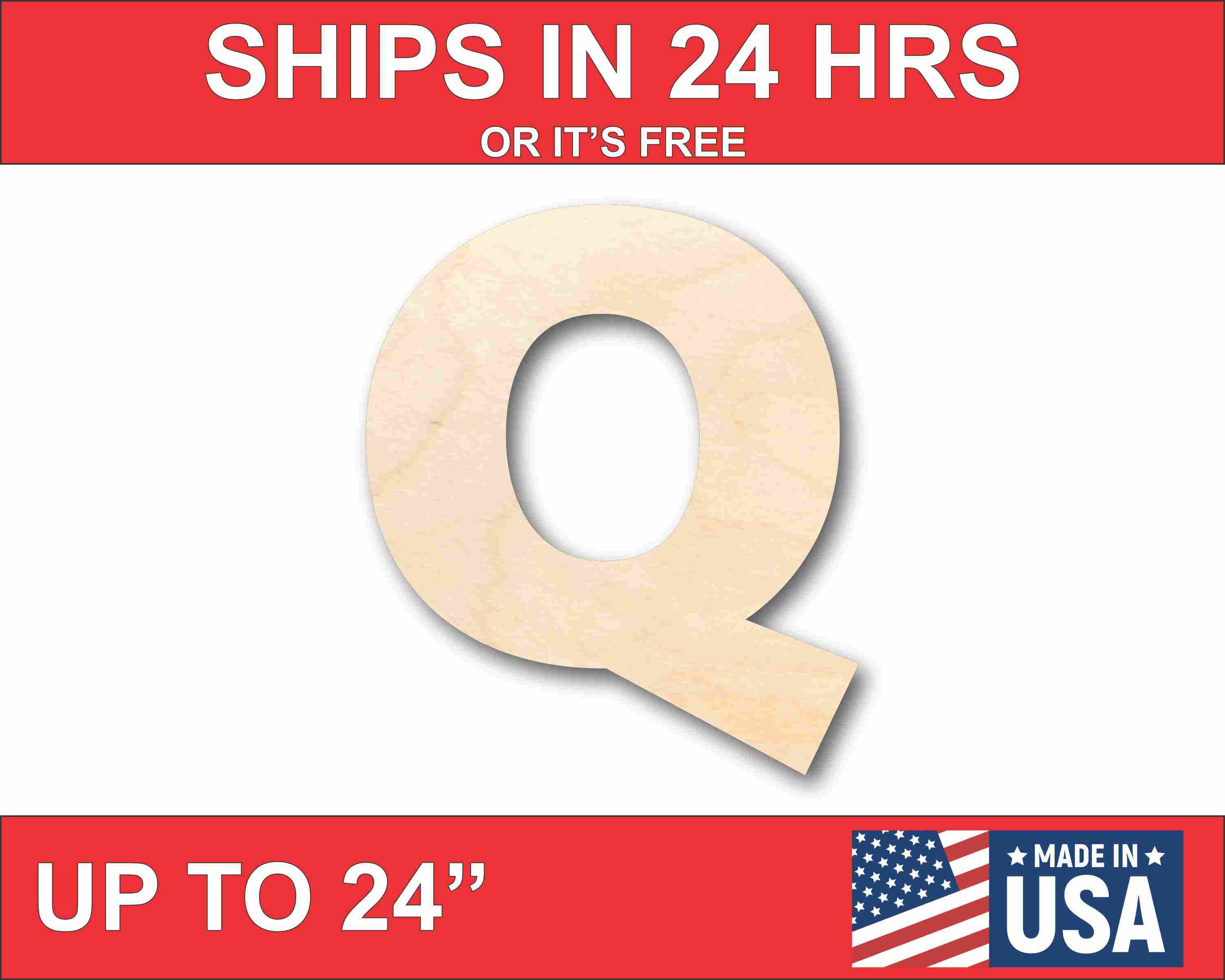 Unfinished Wood Block Letter Q - Craft - up to 46" DIY