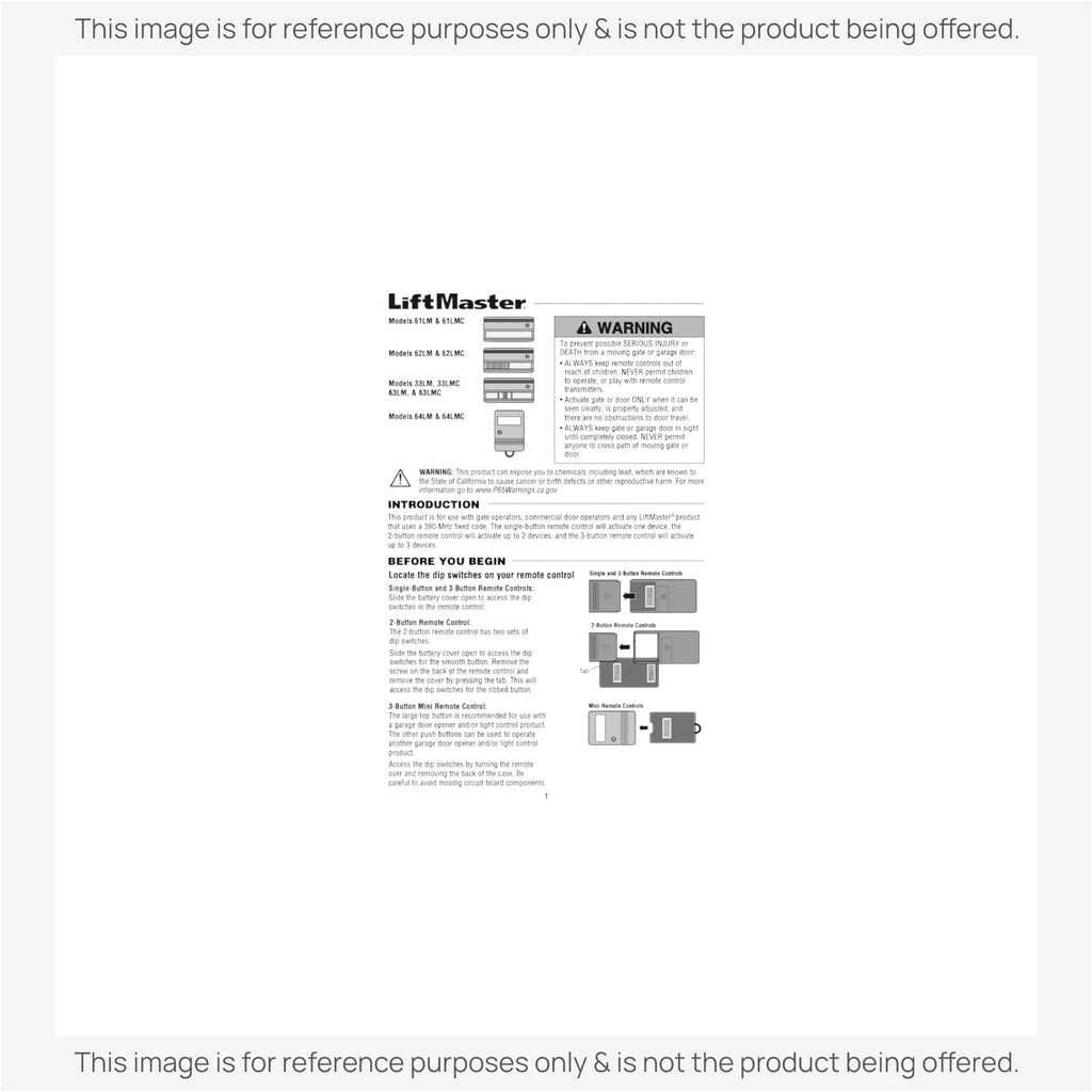 Substitute for LiftMaster 64LM / 64LMC 1-Button keychain 390 MHz Garage Door Opener Remote Control [375UT-2button]