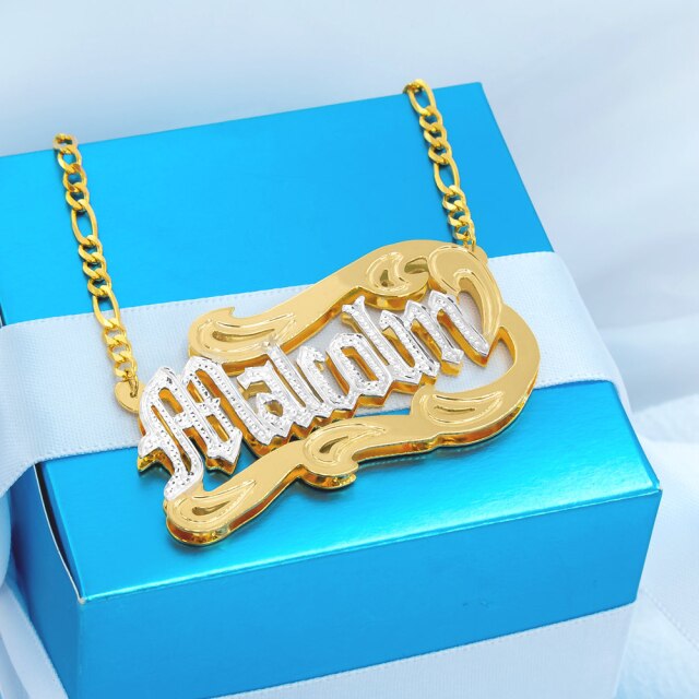 nowadaysfashion Customized Name Necklace Double 18K Gold plated Nameplate 3D Necklace Personalized Choker