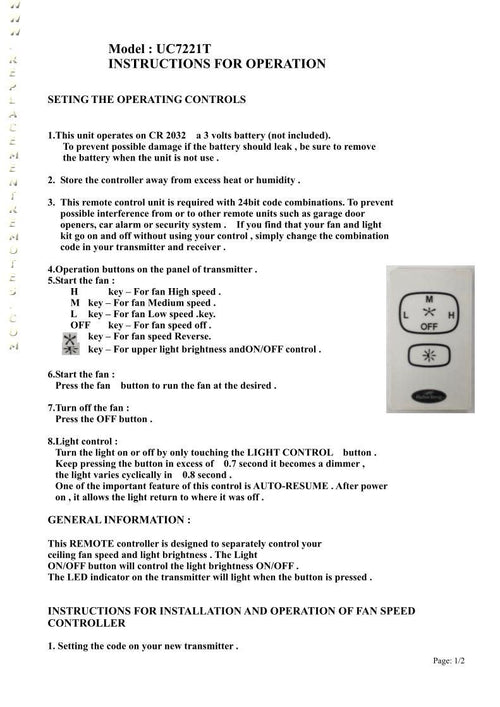 Anderic UC7067RYA Replacement Ceiling Fan Receiver for Harbor Breeze